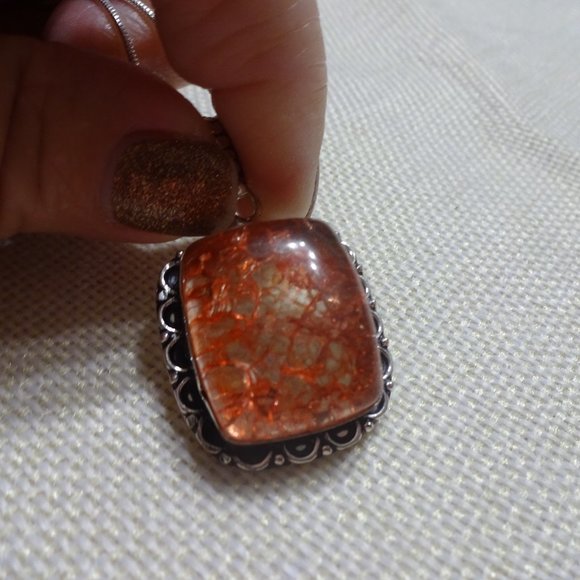 Beautiful "CORAL DRAGONS VEIN AGATE" Handmade Sterling Pendant/Chain #513B - Picture 1 of 3